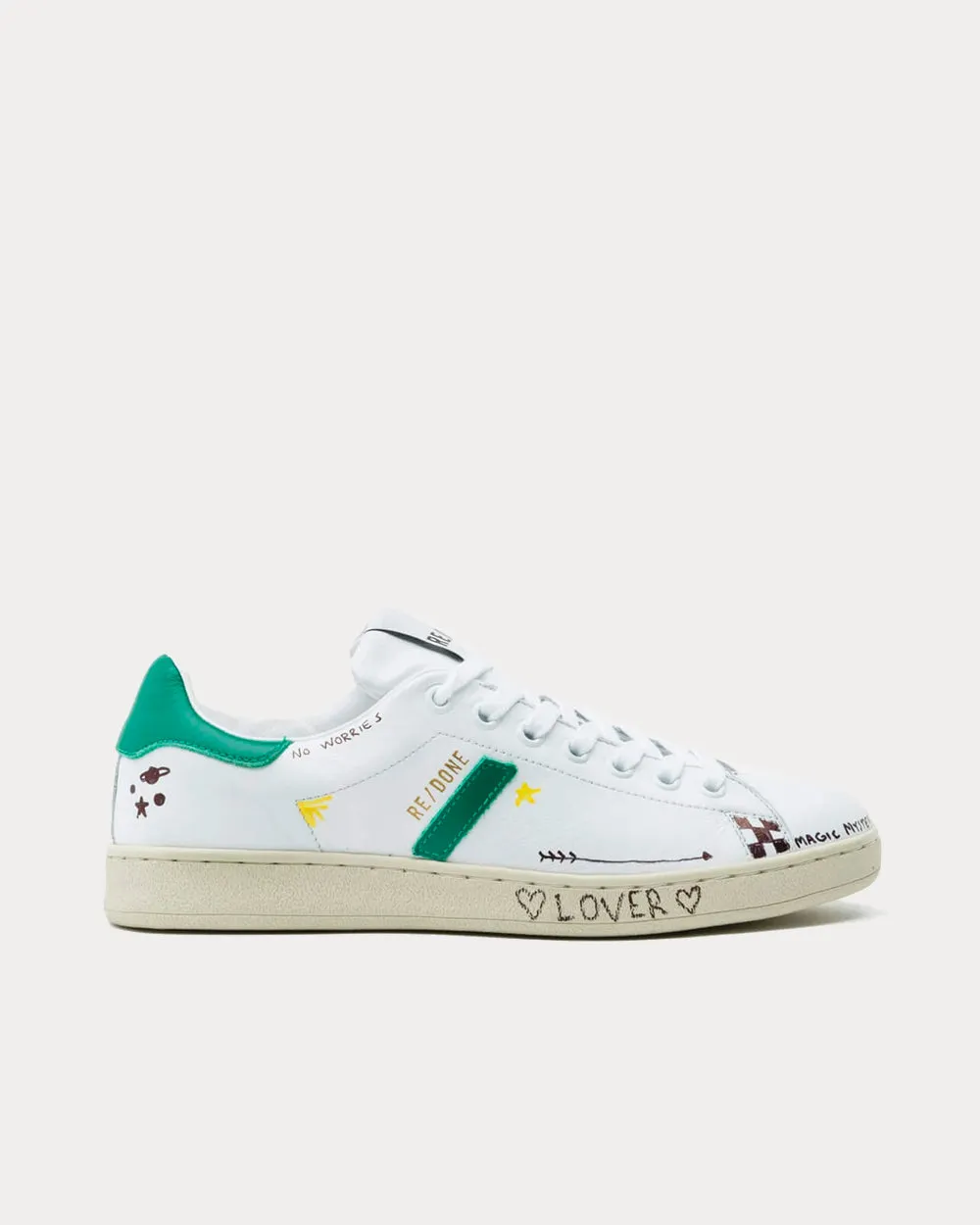 70s Tennis Doodle White Green Low Top Sneakers