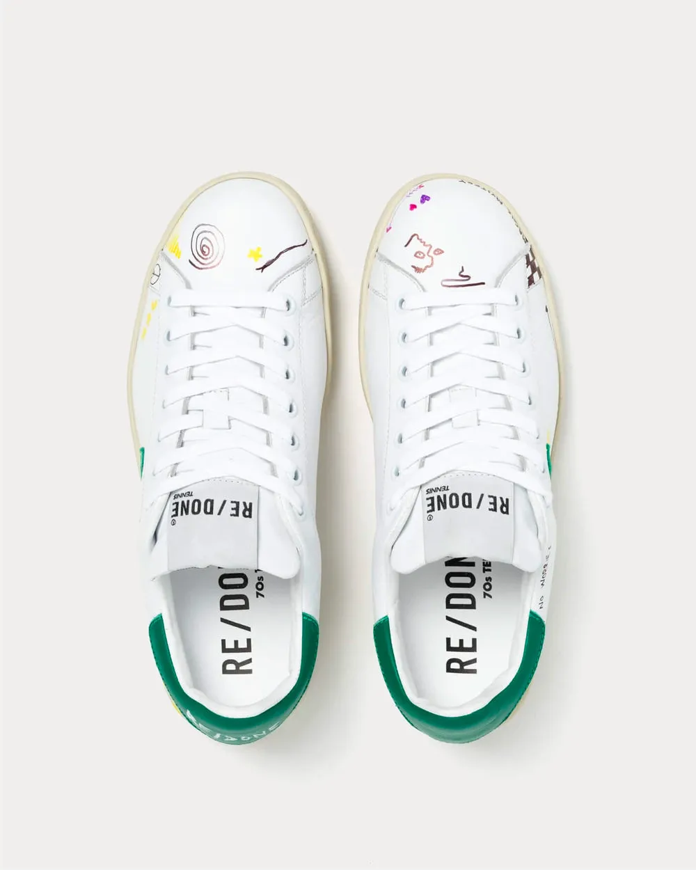 70s Tennis Doodle White Green Low Top Sneakers