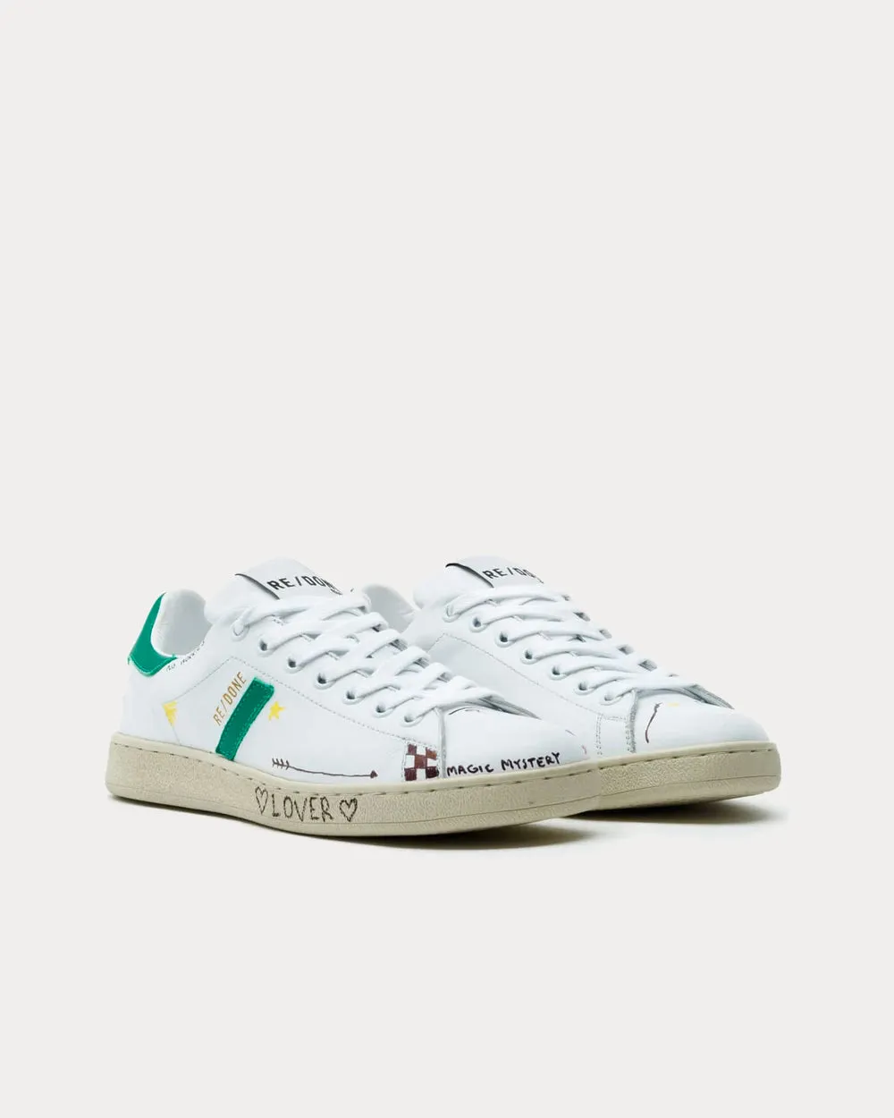 70s Tennis Doodle White Green Low Top Sneakers