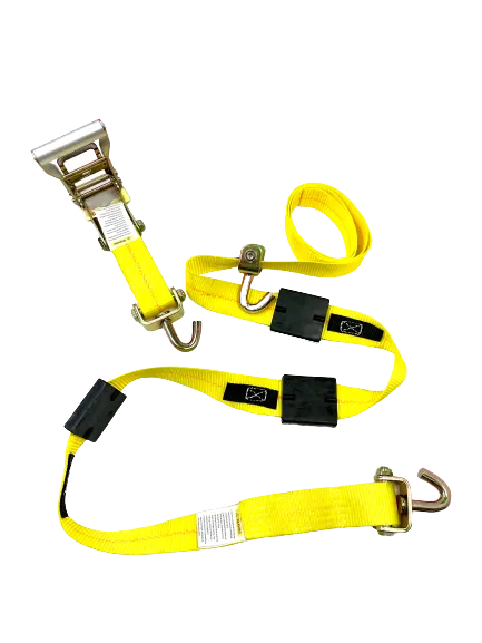 A-2X11RSJRCS-I - 2" x 11' Car Tie Down w/ 3 Swivel J Hooks, Rubber Cleats & Stoppers-GOOD