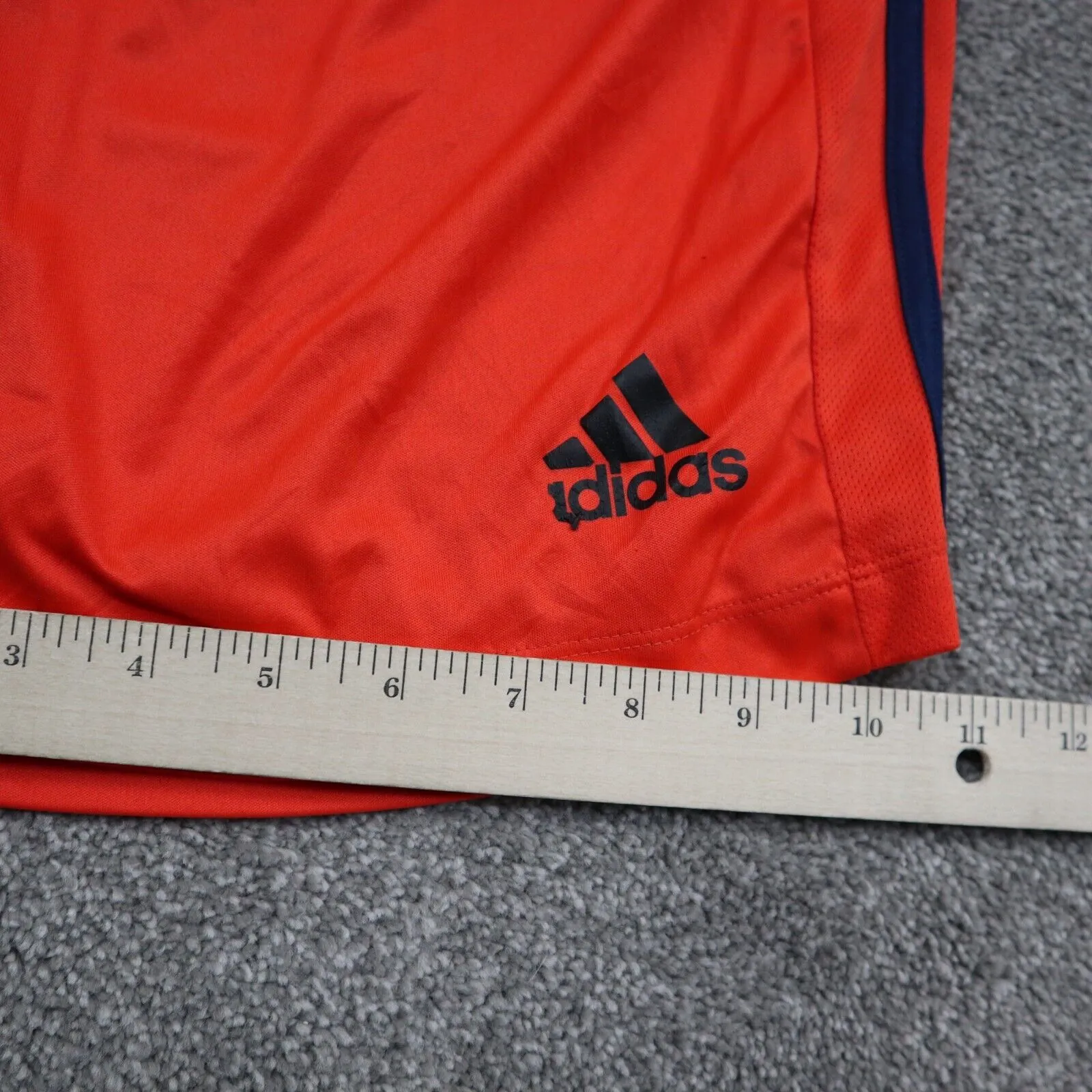 adidas Boys Athletic Shorts Orange Size Large 3 Stripe Elastic Basketball Logo