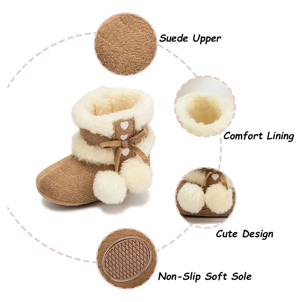 Baby Girls Boys Snow Warm Boots Infant Winter Booties Newborn Slip on Shoes for 3-18 Months