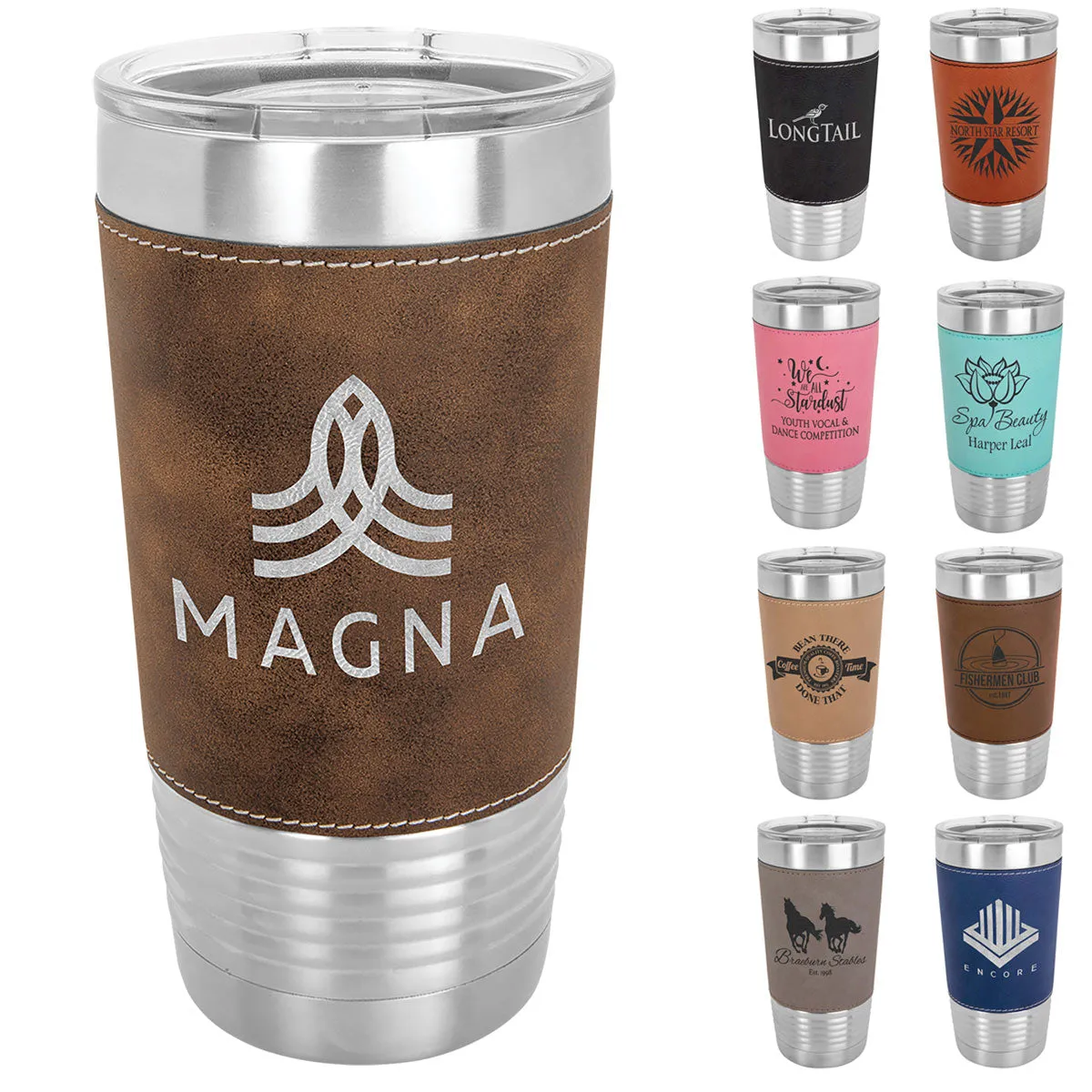 Case of 24 Blank 20 oz Faux Leather Tumbler, Insulated Stainless Steel   Lid