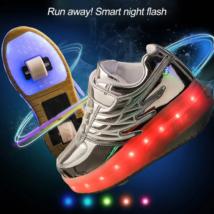 CD03 LED Double Wheel Wing Roller Skating Shoes, Size : 40(Silver)