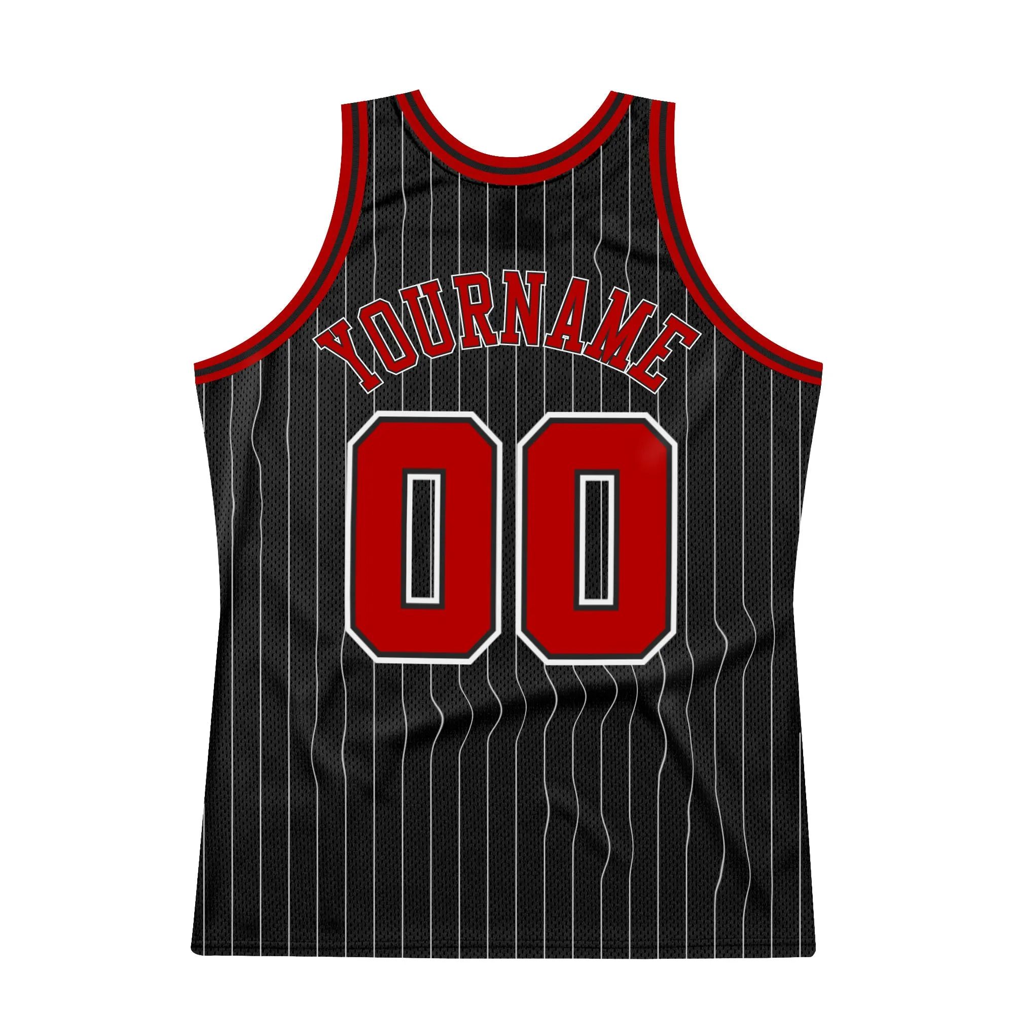 Custom Black White Pinstripe Red-White Authentic Basketball Jersey