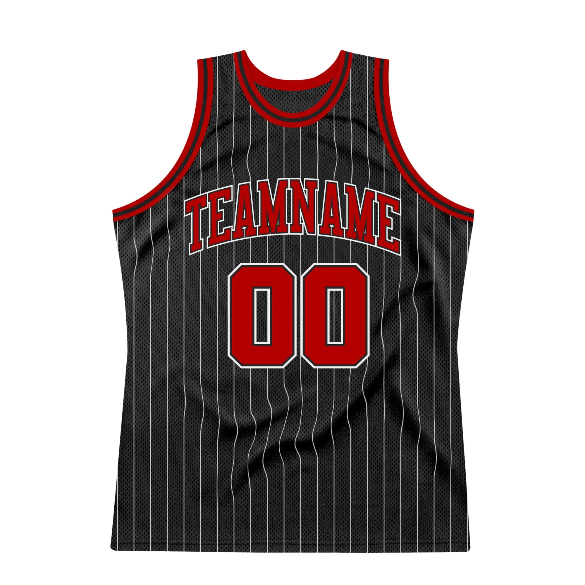 Custom Black White Pinstripe Red-White Authentic Basketball Jersey