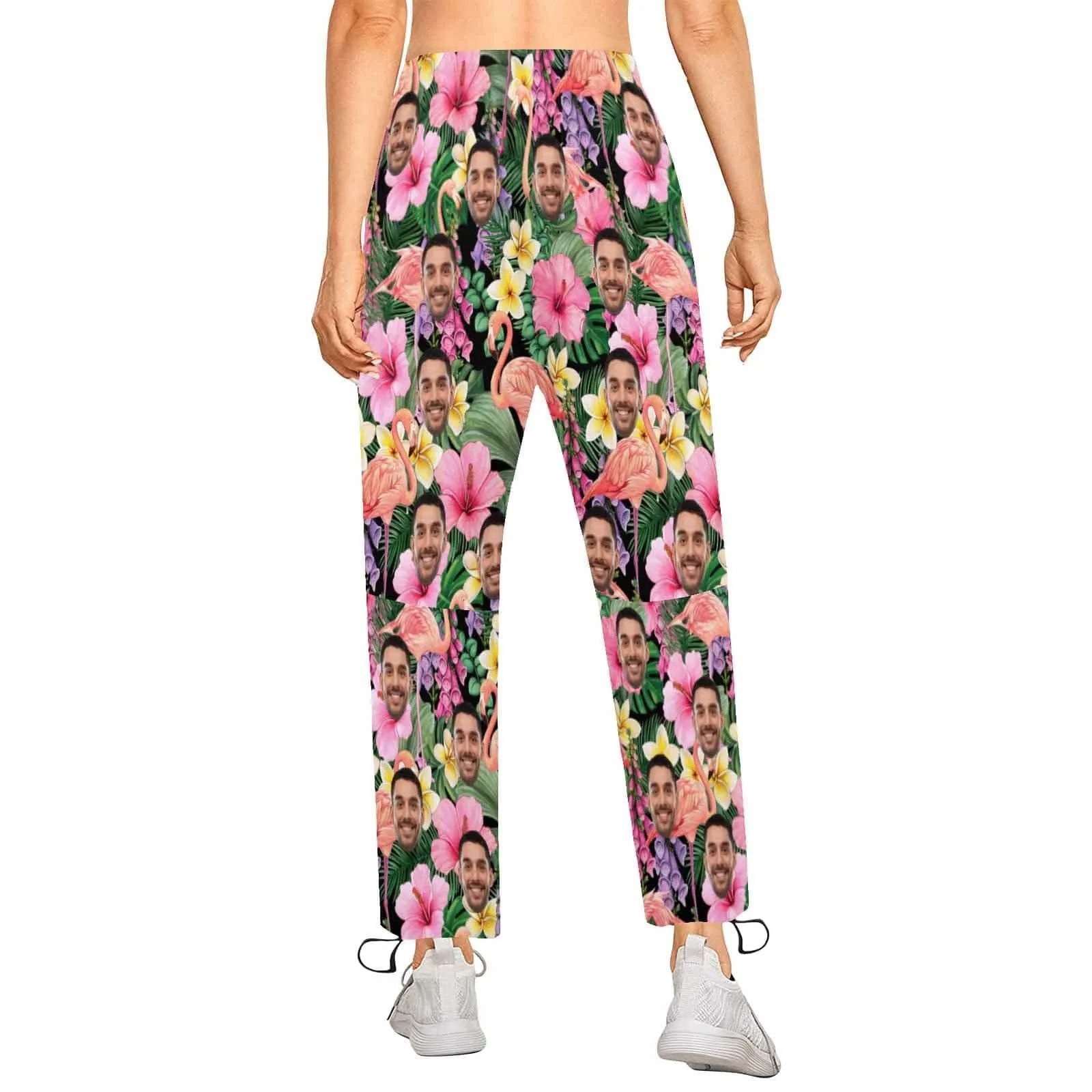 Custom Face Yellow&Pink Flower Women's All Over Print Casual Elastic Drawstring Pants Personalized Quick Dry Pants