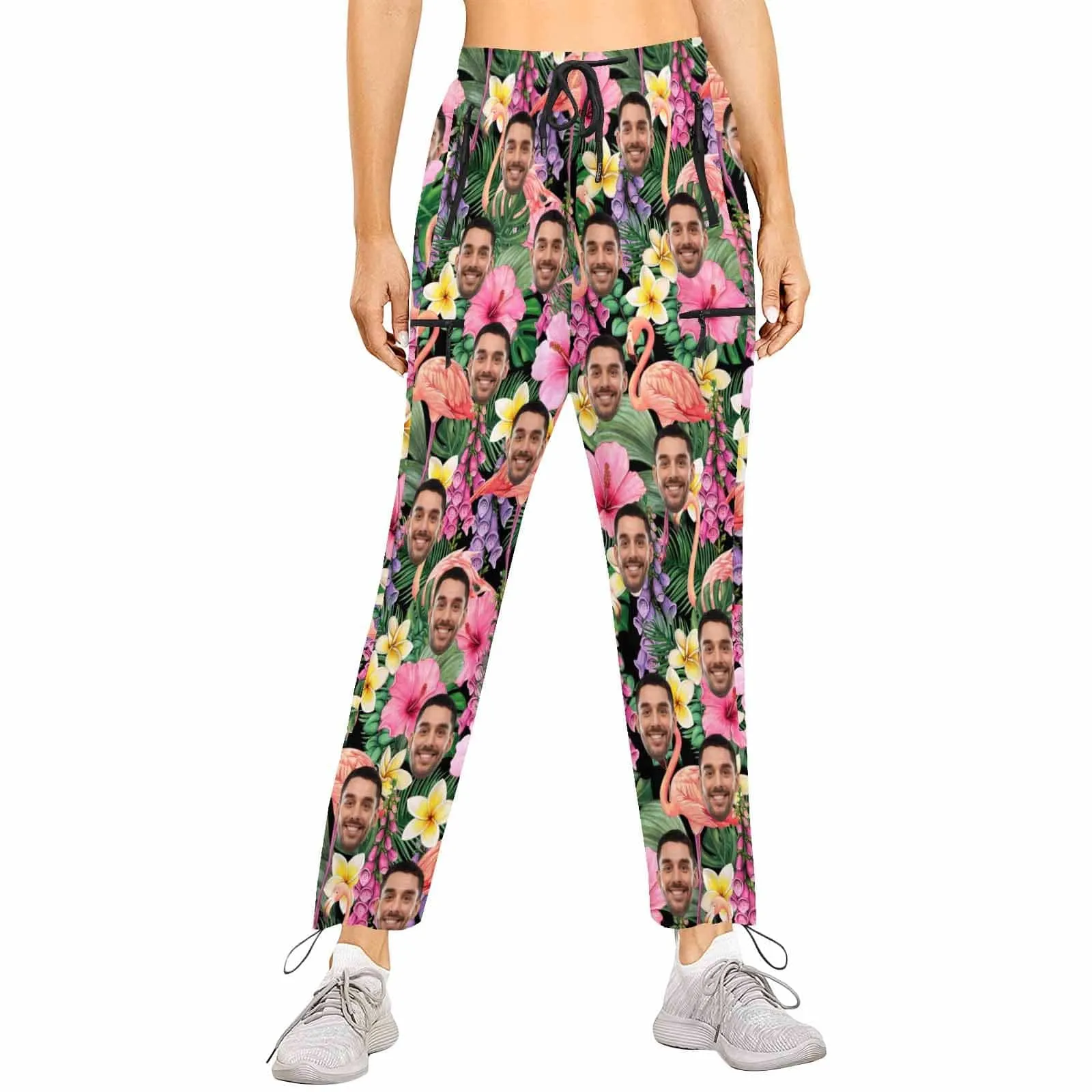 Custom Face Yellow&Pink Flower Women's All Over Print Casual Elastic Drawstring Pants Personalized Quick Dry Pants