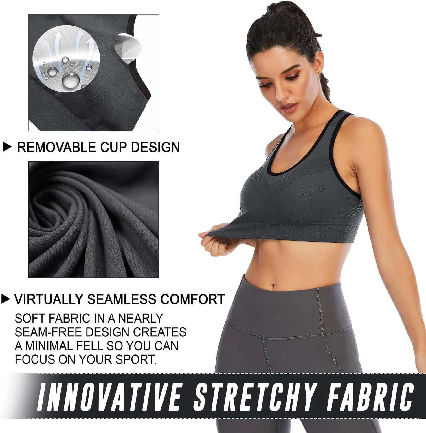 High Impact Sports Bras for Women High Support Adjustable Strappy Padded Sports Bra Workout Bras for Running