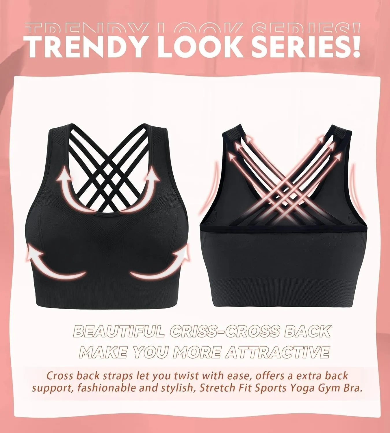 High Impact Sports Bras for Women High Support Adjustable Strappy Padded Sports Bra Workout Bras for Running