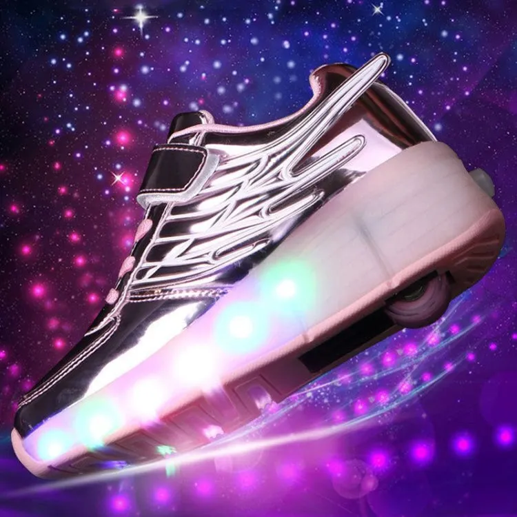 K02 LED Light Single Wheel Wing Roller Skating Shoes Sport Shoes, Size : 36 (Pink)