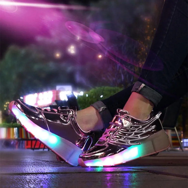 K02 LED Light Single Wheel Wing Roller Skating Shoes Sport Shoes, Size : 39 (Gold)