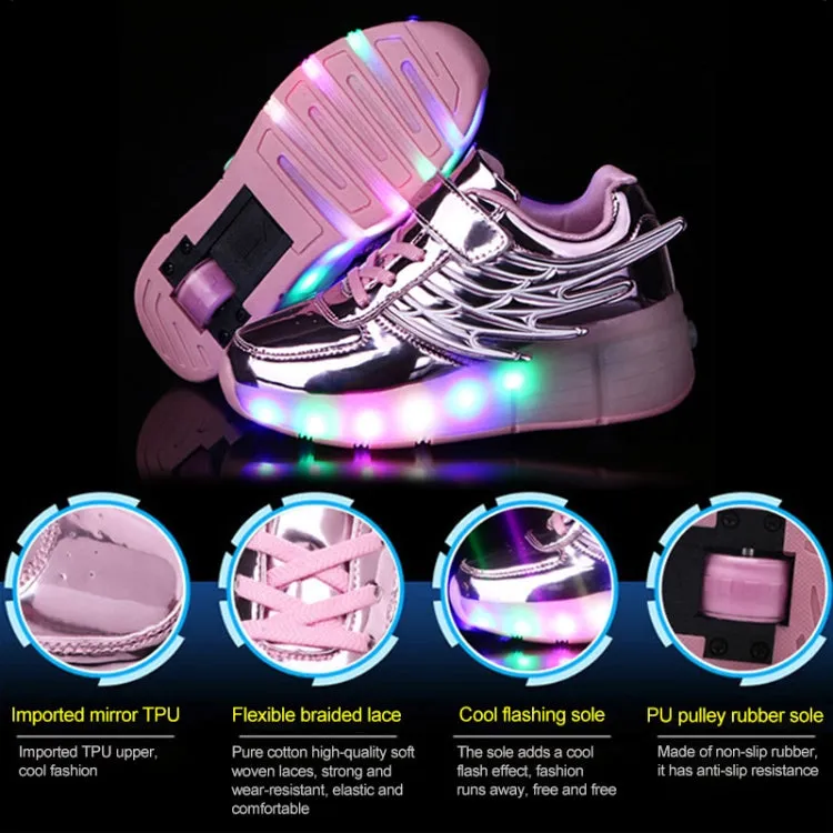 K02 LED Light Single Wheel Wing Roller Skating Shoes Sport Shoes, Size : 39 (Gold)