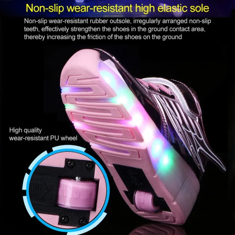 K02 LED Light Single Wheel Wing Roller Skating Shoes Sport Shoes, Size : 39 (Gold)
