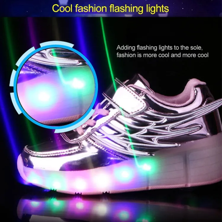 K02 LED Light Single Wheel Wing Roller Skating Shoes Sport Shoes, Size : 39 (Gold)