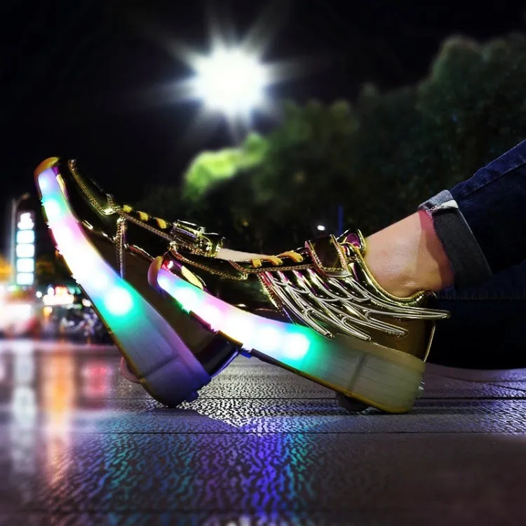 K03 LED Light Single Wheel Wing Mesh Surface Roller Skating Shoes Sport Shoes, Size : 35 (Silver)