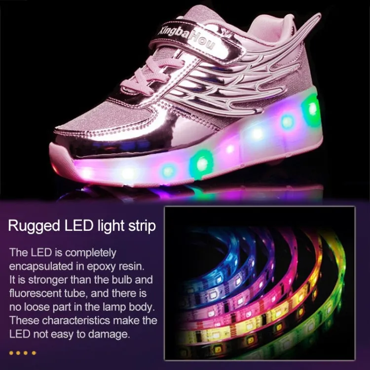 K03 LED Light Single Wheel Wing Mesh Surface Roller Skating Shoes Sport Shoes, Size : 35 (Silver)