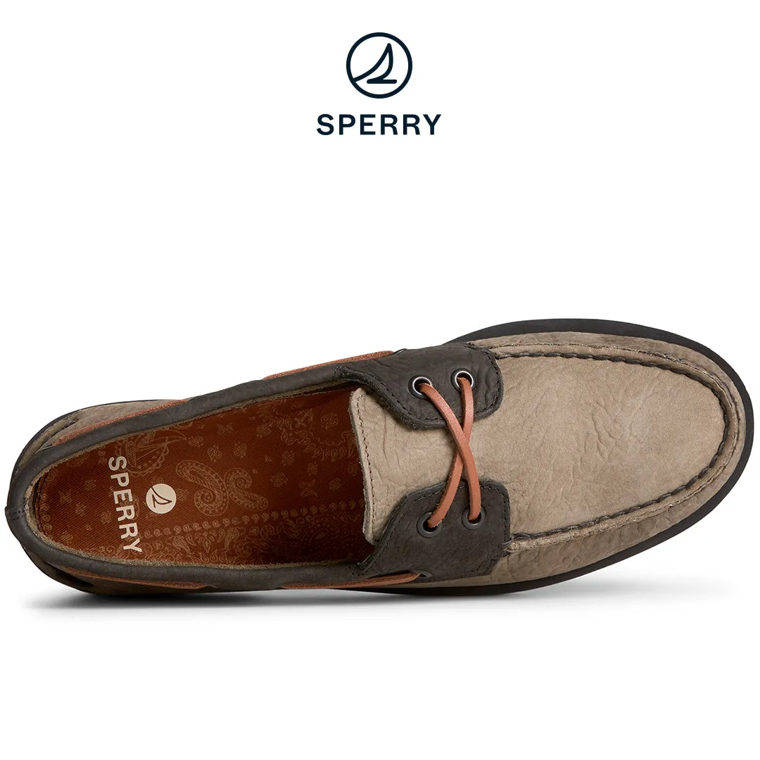 Men's Authentic Original 2-Eye Double Sole Cross Lace Tumbled Leather Boat Shoe Olive (STS25287)