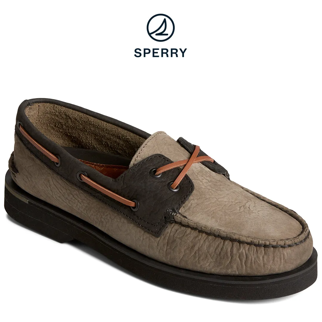 Men's Authentic Original 2-Eye Double Sole Cross Lace Tumbled Leather Boat Shoe Olive (STS25287)