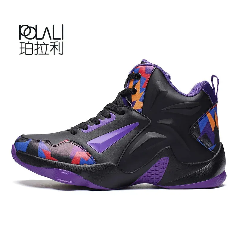 Men's Basketball Shoes Damping Sneakers High Top Breathable Athletics Basket Trainers Leather Women Sport Shoes Plus Size 46