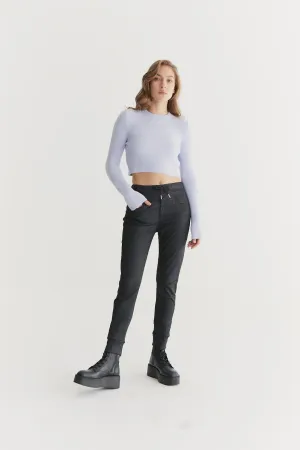 Mila - Mid Waist Jogger 5 Pocket - Black Coated