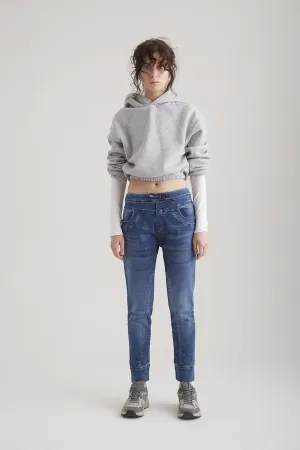 Mila - Mid Waist Jogger 5 Pocket - Blue Denim