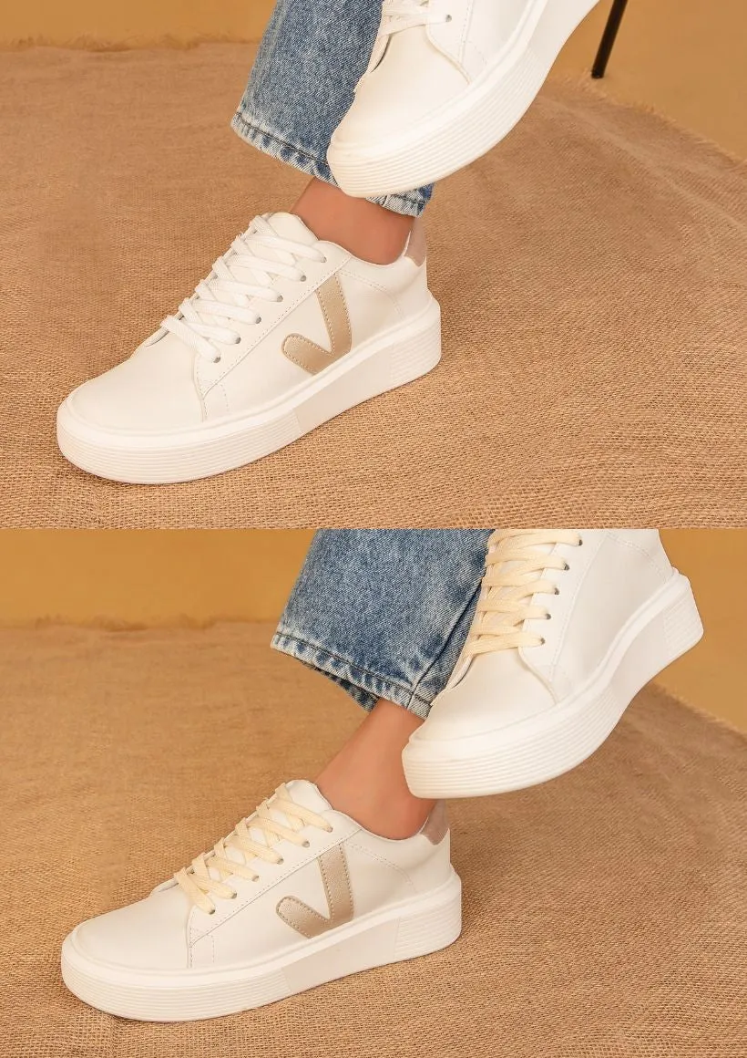 Mina White & Gold Sneakers
