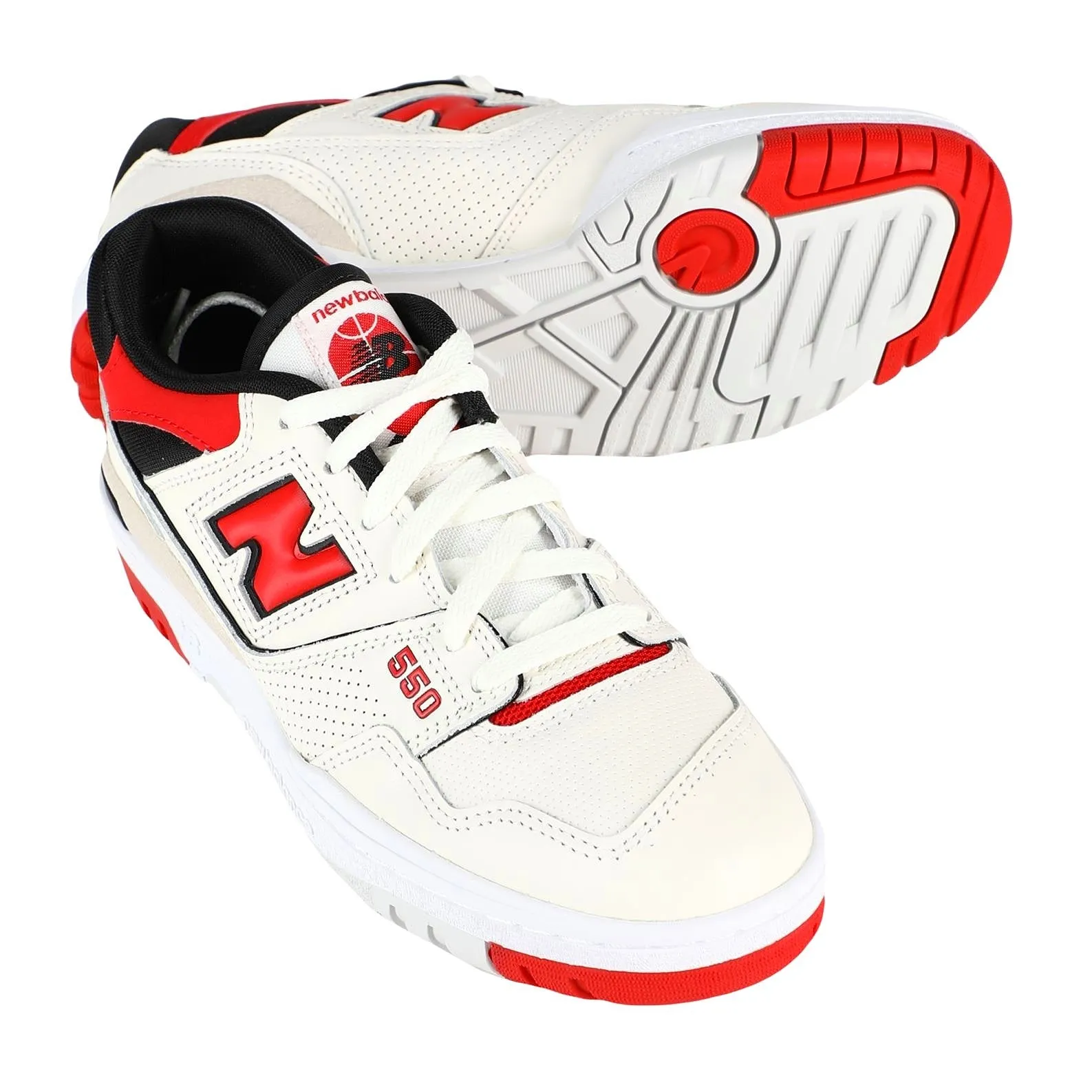 New Balance 550 sneakers, cream/red/black