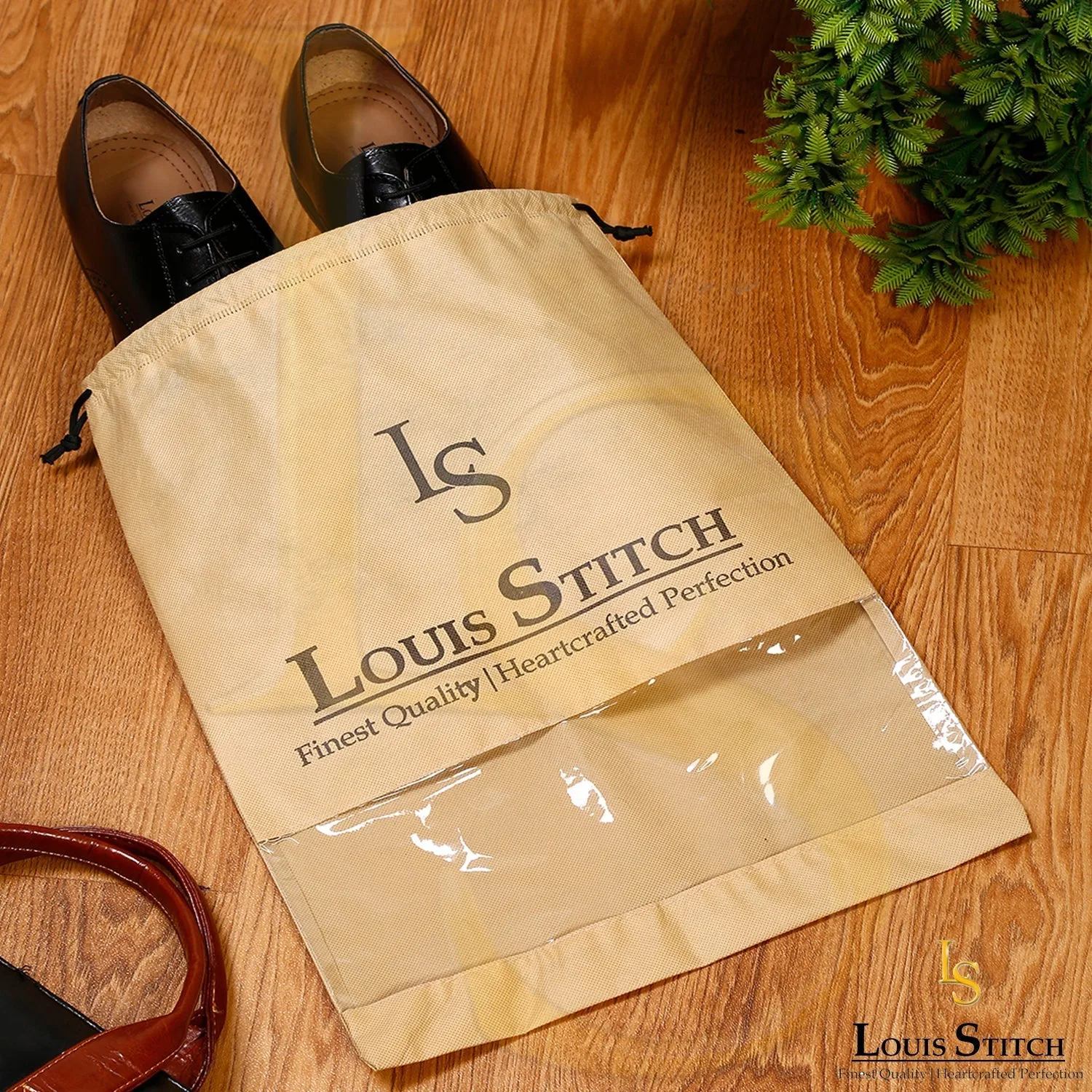 Non Woven Shoe Bag Pack Of  6 Black & Beige See Thru