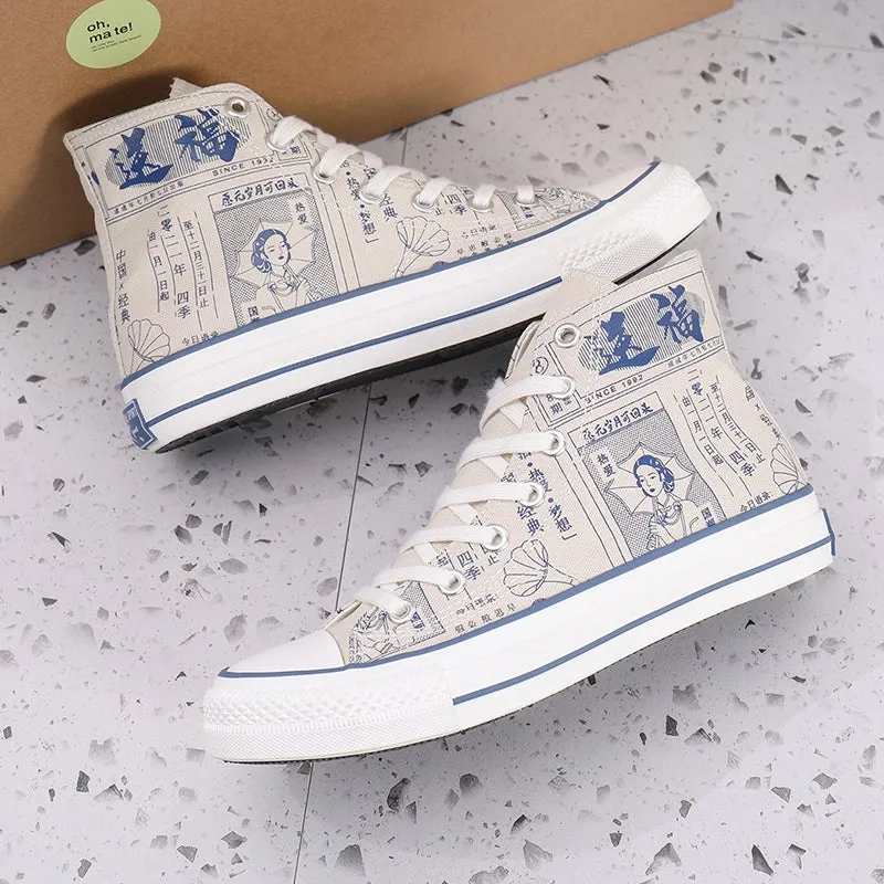 Old Shanghai Poster Pattern Chinese Style Canvas Sports Shoes Sneaker