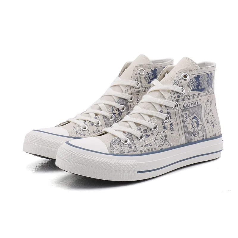 Old Shanghai Poster Pattern Chinese Style Canvas Sports Shoes Sneaker