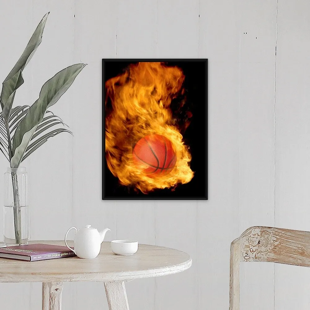 "Basketball on fire" Black Float Frame Canvas Art