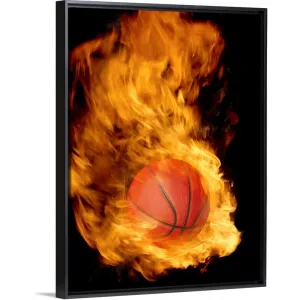 "Basketball on fire" Black Float Frame Canvas Art