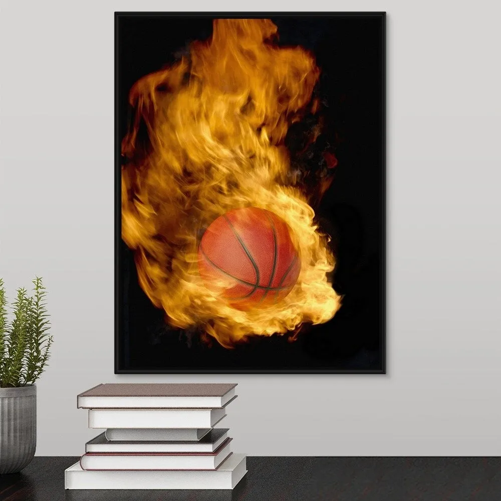 "Basketball on fire" Black Float Frame Canvas Art