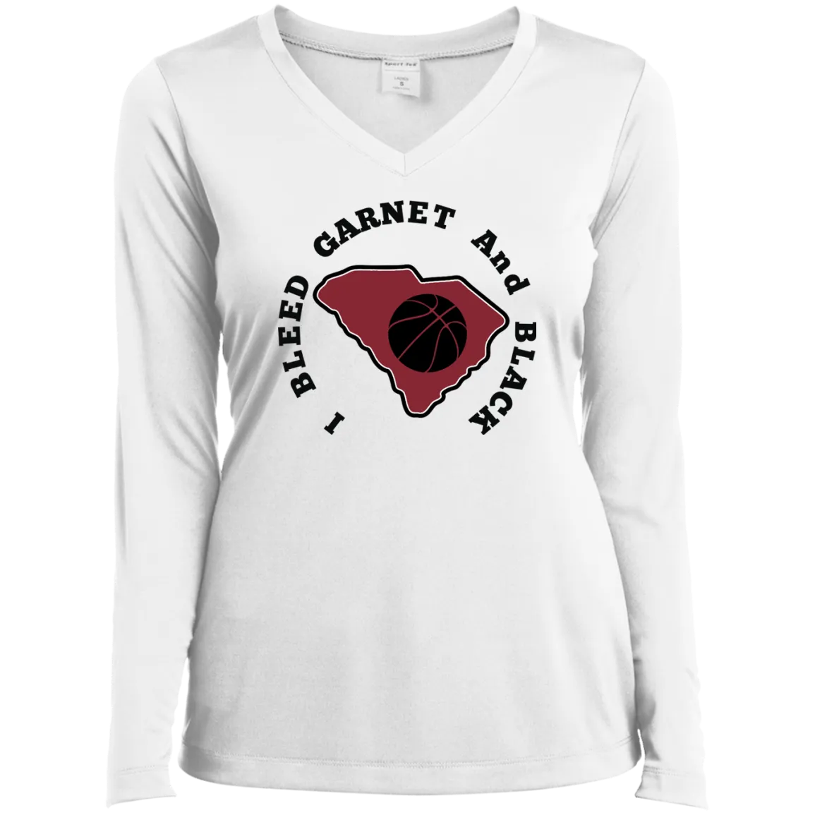 Sport-Tek I Bleed Garnet & Black Ladies' LS Performance V-Neck T-Shirt