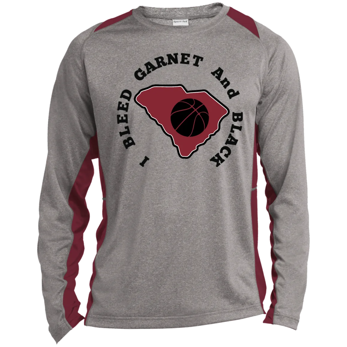 Sport-Tek I Bleed Garnet & Black LS Heather Colorblock Poly T-Shirt