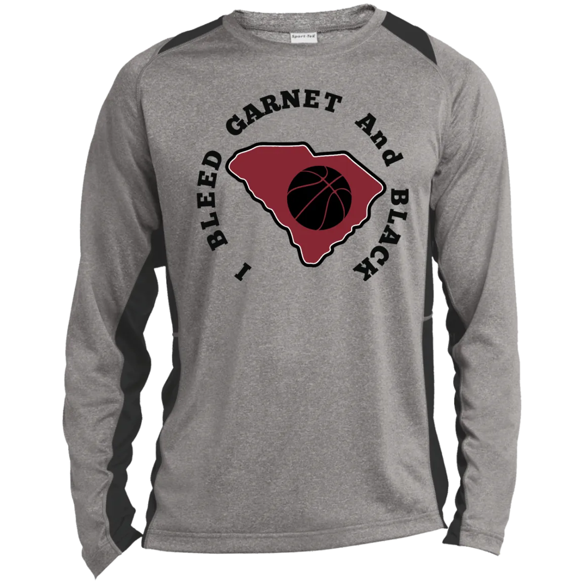Sport-Tek I Bleed Garnet & Black LS Heather Colorblock Poly T-Shirt