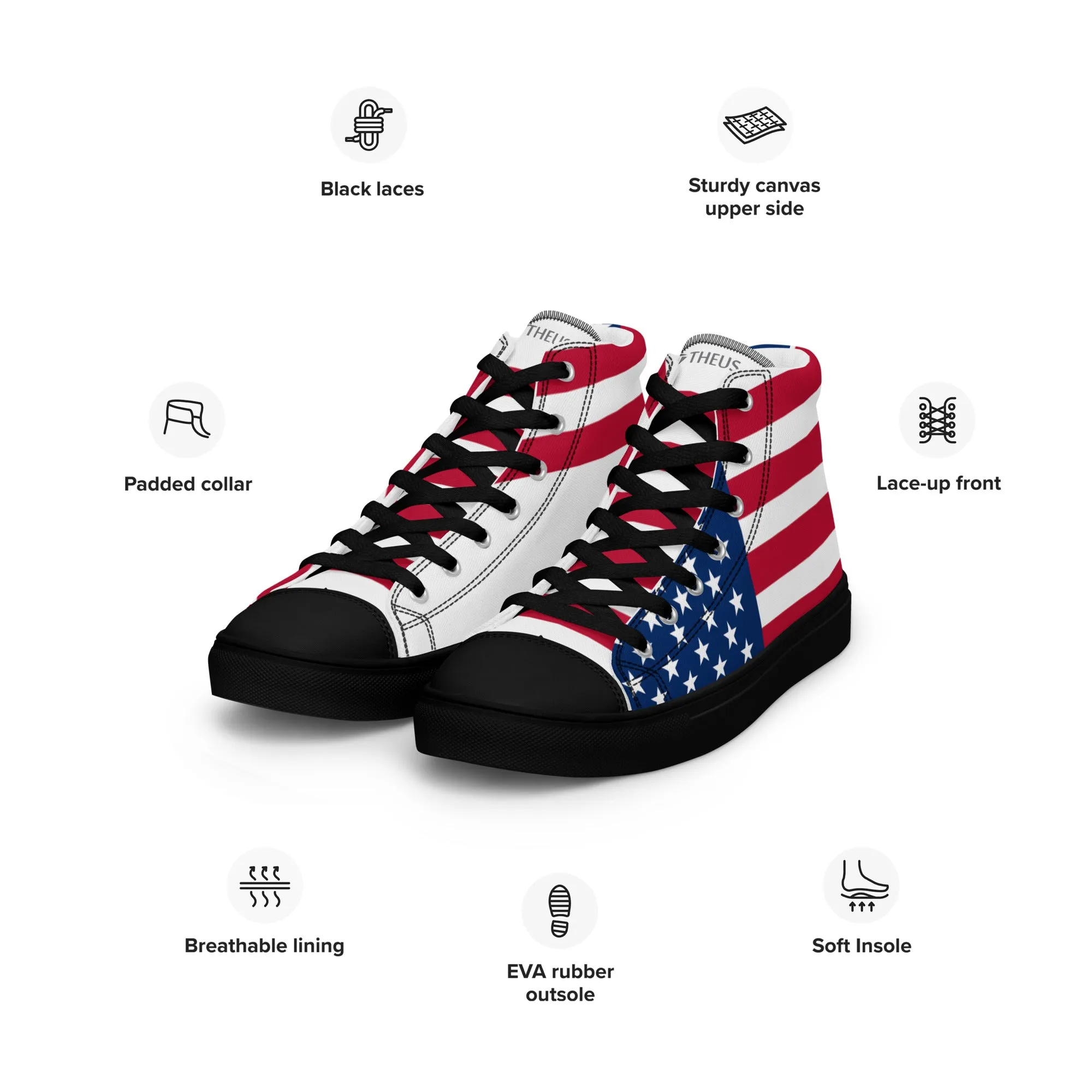 THEUS Men’s high top USA canvas shoes