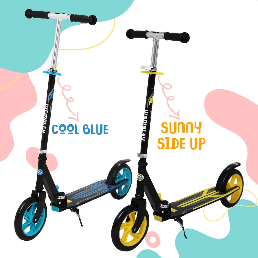 Wembley Kick Scooter for Kids | 2 Wheels Steel Frame Foldable and 3 Adjustable Height | Skating Cycle for Kids 6-12 to 14 Years Boys Girls - Blue BIS Certified - Capacity 50kg